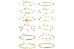 LOLIAS 6-12Pcs Bracciali Cavigliera per Donna Set Charms Carini Bracciali alla Caviglia Boho Beach Cavigliere Catena Strati Gioielli per Piede Donna Regolabili