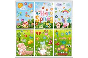 DURINM Fensterbilder Selbstklebend Fensterbilder Frühling Sommer Schmetterlinge Deko,Fensterbilder Frühling 9 Blätter Fenstersticker Frühling Ostern Selbstklebend Schmetterling Blumen Vogel Baum (B)