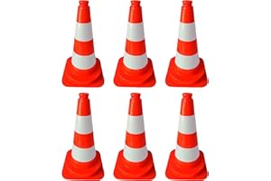 UvV®-Flex 6 x Set 50 cm Leitkegel orange mit 2 weissen Streifen (ohne Reflektion) - Standsicher mit 1 kg pro Kegel