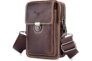 UBORSE Sac Bandoulière en Cuir Véritable Sac de Ceinture Homme à la Taille pour Téléphone Portable Sac Vintage pour Travail et Loisirs (Marron, 13,5 * 5 * 20cm)