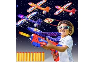 Doloowee 4 en 1 Avion Polystyrene Planeur, avec Pistolet Catapulte, Jouet Volant avec Lumière LED, 2 Avions, 1 Cerf-Volant, Jeux Exterieur Enfant Cadeaux pour Les de 3 à 12 Ans (Bleu)