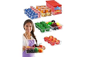 Amyzavls Organizer do lodówki, zestaw 6 sztuk, pudełko do przechowywania z uchwytem, nie zawiera BPA, przezroczysty organizer do lodówki, 6 sztuk, duży organizer do lodówki, do kuchni, lodówki