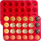 Xpieoyrm 2 Packs 24 Cavity Round Cupcake Pans, Silicone Muffin Pan, Silicone Baking Molds, Non-Stick Muffin Pan, BPA Free Bro