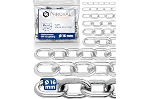 NietFullThings 50 cm = 0.5 m 16 mm thick stainless steel chain, sold by the metre, V4A chain, short links in one piece, anchor chain, A4, DIN766, round link chains, DIN56856, stainless steel chain,