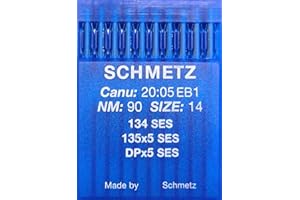 SCHMETZ Agujas para máquina de coser, 10 134 SES, pistón redondo, DPx5 SES, grosor 90/14