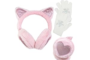 CAIJIANYULIN Ohrenschützer für Mädchen Mit Handschuhen Ohrenwärmer aus weichem Plüsch Ohr Fahrrad-ohrschutz Angenehmes verstellbare Ohrenschützer Stirnband Ohrenschützer Warme Ohrmanschette -Rosa