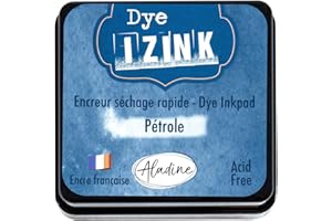 Aladine - Encreur Izink Dye Pétrole - Encreur à Séchage rapide pour Tampons et Pochoirs - Scrapbooking et Carterie Créative - Encre Française - Taille M - 5 x 5 cm - Couleur Bleu Pétrole 19271