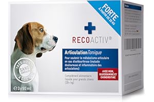 RECOACTIV Articulation Tonique Forte pour Chiens, 3 x 90 ML, complément Alimentaire diététique en Cas de Maladies articulaires dégénératives, avec Moule Verte et glucosamine