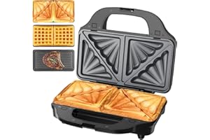 KITPRESENT OSTBA APPLIANCE Sandwich Maker 3 in 1, Waffle maker, Tostapane Piastra per Toast, Piastra per Panini, 900W Sandwich Tostapane con Sistema Automatico Termostatico, Piastre Antiaderenti e Rimovibili