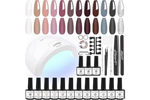 ‎SPTHTHHPY Gel Nagellack Set, SPTHTHHPY 12 Stk. UV Nagellack Set mit 48W UV/LED Lampe Nagel Farblack Maniküre Starter Set Gel Nail Polish Set Geschenk mit Base und Top Matte Coat Für Frauen