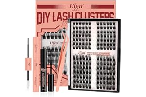 ‎HIGU CLACE Higu clace Lash-Extension-Set,168PCS Wimpern-Extensions-Set mit 10-16mm D Curl,Wimpern Kleber dauerhaft,Wimpern Pinzette und Wimpern Remover,Cluster Lashes für natürlichen Look DIY zu Hause