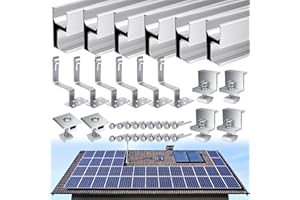 Mkitnvy Support pour Panneau Solaire, Fixation Panneau Solaire pour Toit Plat, Montage Mural, Bateau, Camping-car (6 Rail+ 6Crochet de Toit+ 4Pince D'extrémité+ 2Pince Centrale+Vis)