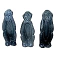 The Friendly Trading Co Three Wise Monkeys in Stone African Sculptures - See No Evil - Hear No Evil - Speak No Evil - Light or Dark Stone 15cm 6 inch (Dark)