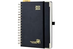 POPRUN Agenda 2023 2024 Journalier Scolaire 21,5x14,5cm, 1 Page par Jour d'août 2023 à Juillet 2024 avec Couverture en Cuir Vegan, Onglets Mensuels, Papier Certifié FSC®80 g/m²-Noir
