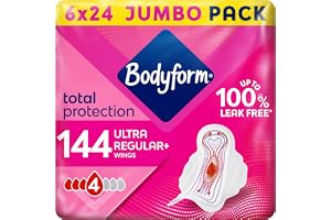 Bodyform Ultra Normal Sanitary Towels with Wings, 144 (24 x 6 Packs) Period Pads, SecureFit Leakage Protection, Ultra-Breatha