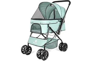 Wedyvko Pet Stroller for Medium Dogs 20KG, 4 Wheels Foldable Pets Pram for Small/Medium Dogs and Cats, Dog Buggy with Storage Basket and Cup Holder