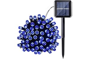 Lamker 5M 50LED Guirlandes Lumineuses Solaires Exterieure Étanche 8 Modes Bleu Lumière Guirlande pour Jardin Terrasse Balcon Fenêtre Clôture Arbre Noël Mariage Fairy Lights Lumineuse Décoration