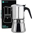 Coffee Gator 9 Cup Moka Pot, 450ml Stovetop Espresso Maker for Italian Coffee, Transparent Glass & Stainless Steel Design, Silver
