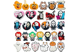 KINEARCHARMS 30 50pcs Summer Halloween Shoe Charms for Clog Accessories Pins for Adult Women Men Horror Goast Preppy Hippie Horse Pink Cowgirl Preppy Shoe Charms Party Favors
