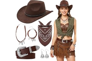 6 stycken cowboy hatt set för kvinnor, västerländska cowgirl outfit kvinnor med hatt armband halsband örhängen näsduk bä c