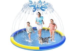 CACSPS Tappetino antiscivolo da 190,5 cm, per bambini e cani, addensante piscina con irrigatore, giochi d'acqua estivi all'aperto, piscina per bambini e ragazzi o cani da compagnia (blu e giallo)
