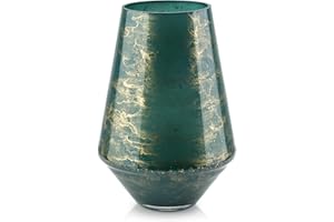 Terroso - Vase - Verre Vert soufflé à la Bouche - Aspect Luxueux, élégant et stylé - 26 cm de Haut - Aspect marbre - Vase à Fleurs
