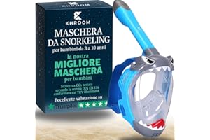Khroom Maschera Snorkeling Bambini 3–10 Anni | Certificata TÜV & Sicura CO₂ | Maschera Integrale a Pieno Viso con Borsa da Trasporto | Antiappannamento & Snorkel Dry
