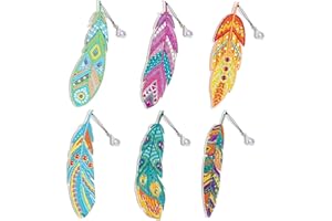 WOLEPAZ 6Pcs Diamond Painting Bookmarks Kits, DIY Feather Diamond Art Bookmarks with Tassel Crystal Rhinestone Pendant Bookmark Diamond Painting Kits for Books, Bags, Children Adults Art Crafts Gifts(MSQ017)
