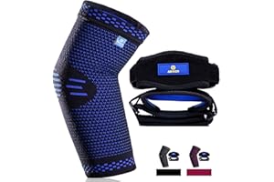 ABYON Elbow Brace, Elbow Compression Sleeve (1 Piece) + Tennis Elbow Support Straps (2 Pieces) for Men and Women Tennis Elbow, Golfers Elbow, Arthritis, Tendonitis, Elbow Pain Relief (Blue, L)