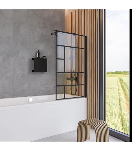MARWELL Duschwand 75x130 Cm – Matt Schwarze Aluminium-Duschabtrennung, 4 Mm Sicherheitsglas, Klappbar