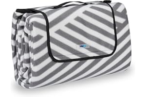 Relaxdays Picknickdecke XXL, 200 x 200 cm, wärmeisoliert, Faltbare Stranddecke, wasserdicht, mit Tragegriff, grau-weiß