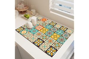 Argumub Raidley Quick Dry Dish Mat, Retro Quick-Drying Water-Draining Mat for Kitchen Bar Countertops Coffee Dish Draining Mat (Style-N, 15.7*19.7 inch)
