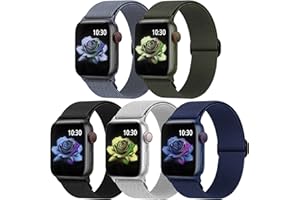 Jiamus 5 Stück Nylon Elastisches Solo Loop Armband Kompatibel mit Apple Watch Armband 38mm 40mm 41mm 42mm 44mm 45mm,Dehnbare Verstellbares Ersatzarmband für Iwatch Series 7/SE/6/5/4/3/2/1Damen Herren