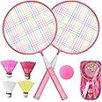 QKTYB Kids Badminton Set, 1 Pair Children Badminton Rackets Set of 2, Nylon Alloy Lightweight Badminton Set for Kids Beginner Players Indoor Outdoor Sports Game with Carry Bag