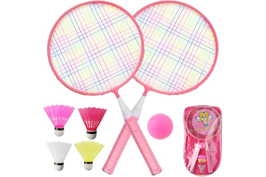 QKTYB Kids Badminton Set, 1 Pair Children Badminton Rackets Set of 2, Nylon Alloy Lightweight for Kids Beginner Players Indoor Outdoor Sports Game with Carry Bag