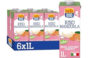 ISOLA BIO Bevanda di Riso e Mandorla Biologica, Senza Zuccheri Aggiunti, 100% Ingredienti Naturali, Senza Glutine, a Basso Contenuto di Grassi, per Vegetariani e Vegani, 6 Confezioni da 1 Litro