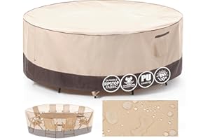 ‎F&J OUTDOORS F&J Outdoors Robust Wasserdicht Schneeschutz UV-beständige Abdeckplane für Terrassentisch Wetterfest im Sommer und Winter, Rund Schutzhülle für Gartentische (213x70cm,Beige)