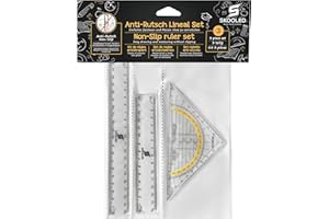 S SKOOLED Das AntiRutsch Lineal und Geodreieck 3 in 1 Set rutschfestes Set zum sicheren und einfachen Zeichnen und Messen
