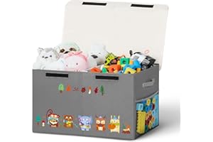 ADEHMDA Large Toy Box, Toy Box Storage with Lid, Collapsible Sturdy Toy Chest Box for Girls and Boys, Nursery Room and Living Room, 26"x13" x16"(grey-animal)-Gift for Kids