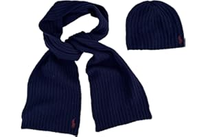 Polo Ralph Lauren Men's 2 Piece Set Hat & Scarf Navy Lambswool Blend