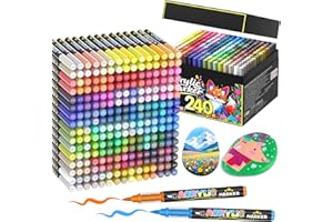 Lyuvie 240 Couleurs Feutre Acrylique, Acrylic Paint Brush Marker à Peinture à Base D'eau, Marqueur Peinture Acrylique pour Pierre,Bois,Galets,Papier, Tissu,Verre, Plastique