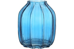 JAKY-GLOBAL JAKY Global Elegant Blue Glass Vase H20cm Large Tall Table Centerpiece for Home or Office Decor Stunning Glass Vase for Flowers Perfect for Farmhouse(Blue 20cm)