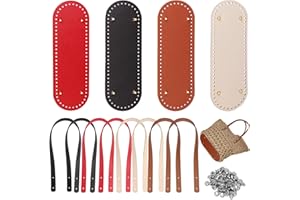 POFIBO Taschenboden Taschenhenkel Set,12 Stück PU Taschengriffe Taschenboden Set,4 Farben Taschenboden zum Häkeln Mit Schultergurte,für Handtasche Häkeltasche Schultertasche DIY Taschen Taschenherstellung