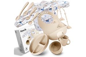 Navik | set pappa svezzamento da 12 pezzi | piatto svezzamento con ventosa per bambini | bicchiere bambino | cucchiaio e ciotola in silicone | beige