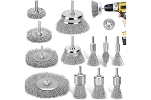 DazSpirit 12 pcs Wire Brushes for Drills Set, Brass Coated Wire Wheel & Cup Brush with 1/4-Inch Drill Wire Brush Attachment for Rust Removal, Stripping, and Abrasive