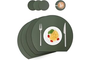‎WAKOSAN Tischsets und Untersetzer aus Kunstleder, Platzdeckchen abwaschbar,Platzsets abwaschbar,Tischdeko,Tischset rund,Platz-Matten für Küche Speisetisch,4er-Set (Halbkreis, grün)