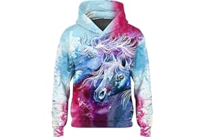 Loveternal Sweat à Capuche Enfant 3D Pull Imprimé Hoodie Manches Longues Sweat-Shirt avec Poches à Cordon 5-13 Ans