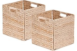 Box and beyond - Lot de 2 Paniers de Rangement - 31 x 31 x 31 cm - Jacinthe d'eau Naturelle - Pliables - Avec Poignées - Rangement, Déco - Chambre, Salon, Bureau - Style Bohème et Chic
