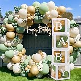 120pcs Baby Shower Decorations Boy Girl &ndash; 4Pcs Transparent Balloon Boxes | Neutral Baby Shower Decorations 112 Pcs Sage Green