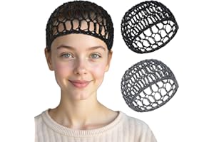 BREMOROU Lot de 2 filets à cheveux Tubi pour dormir - Maille au crochet - Bonnet de nuit - Couverture de douche - Ornement de cheveux pour femme - Noir et gris